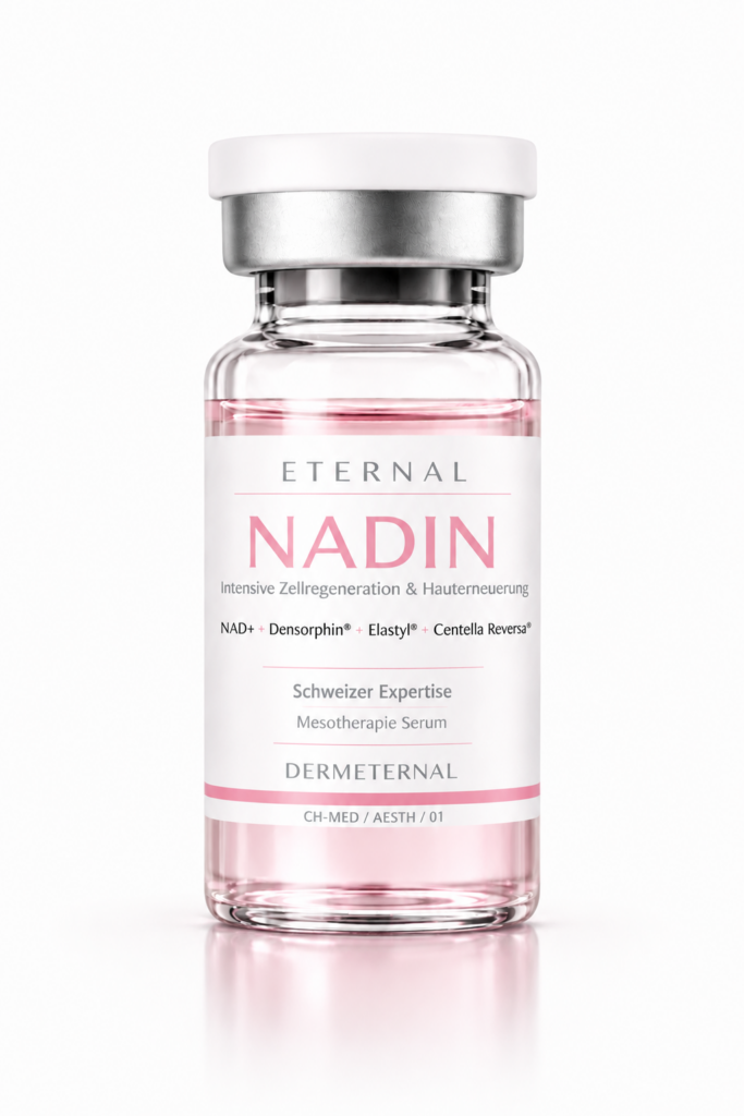 Eternal Nadin flakon görseli: formülündeki NAD+, Centella Reversa, peptitler, Ectoin, Fucogel, Sodium DNA, kolajen, beta glukan ve hyalüron